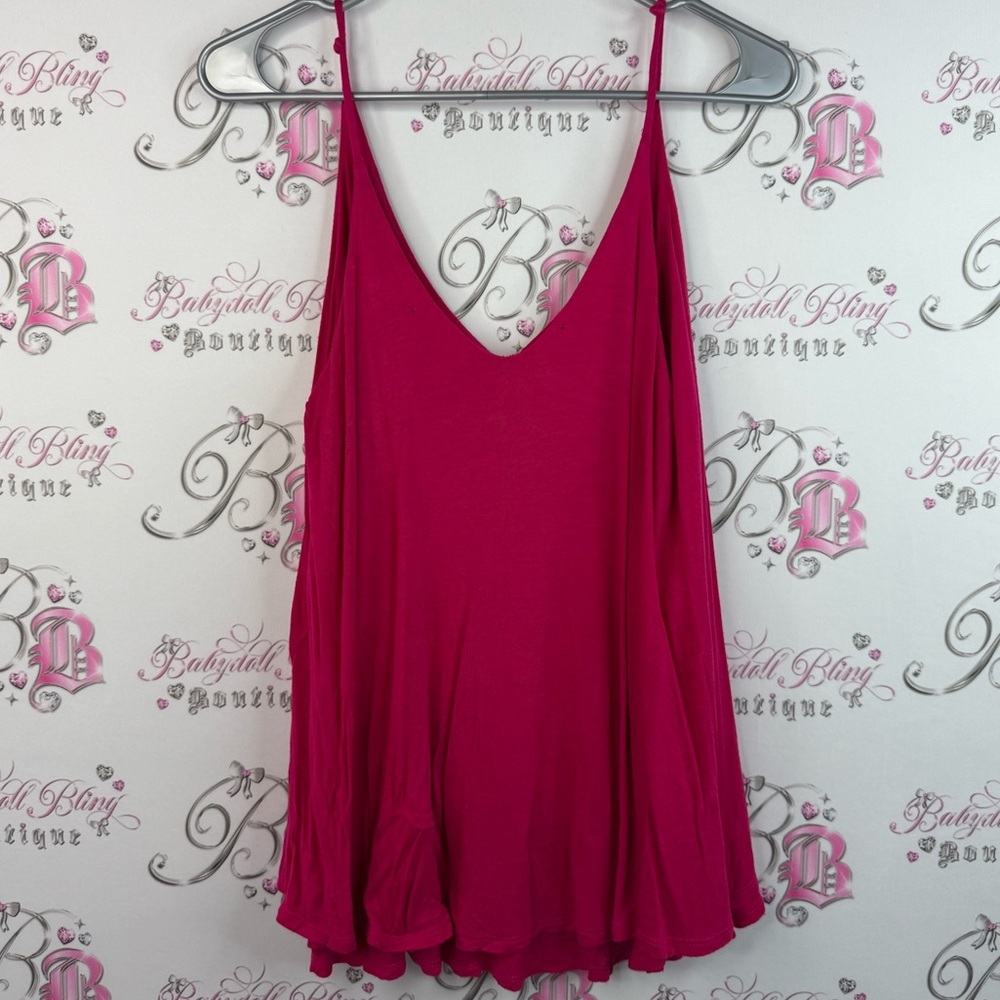 Cha Cha Vente tank top flowy fairy hem pink bright Fuchsia Camisole Top